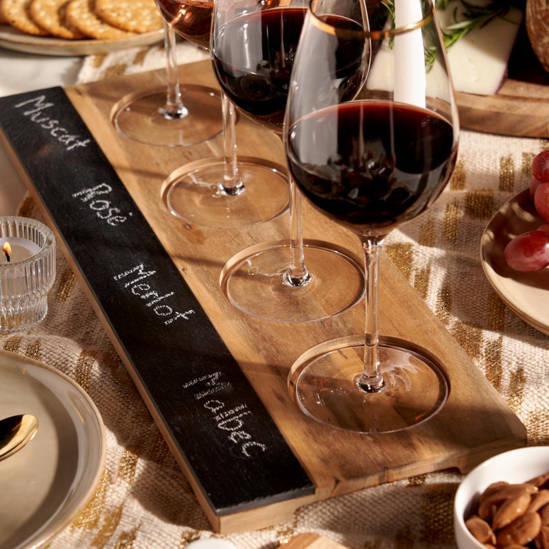 Twine Wine Flight Board with Slate Chalkboard & Acacia Wood Tray, Holds 4 Glasses, Includes Soapstone Chalk, Perfect for Wine Tasting Parties, Housewarming, Hosting Essentials - Image 5